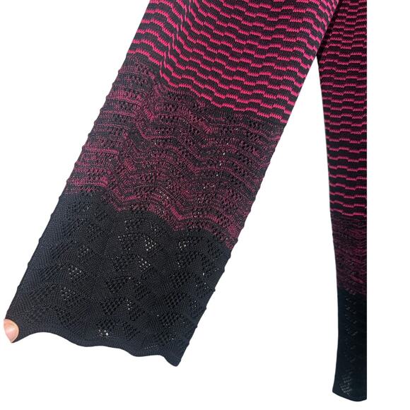 Ming Wang Large Pink Black Knit Cardigan Jacket | Double Breasted | Elegant Chic - Picture 3 of 7